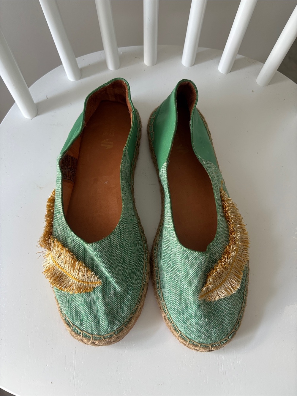 NWOT Green Espadrille Flats with Gold Fringe Detail - Women
